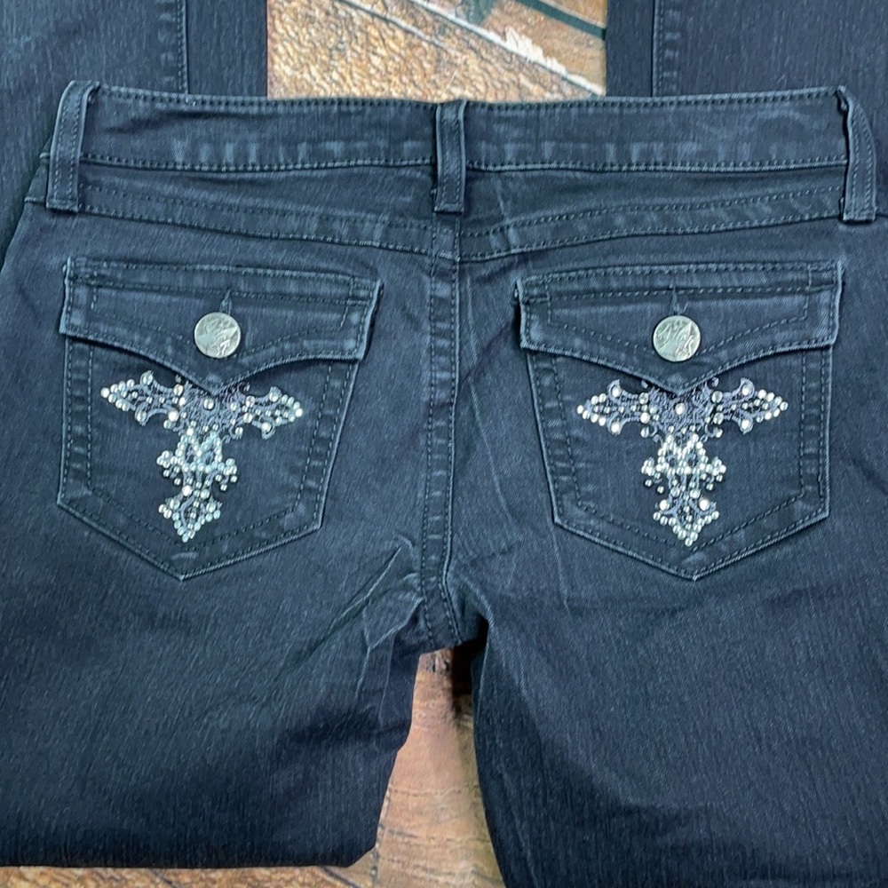 Rock 47 by Wrangler Ultra Low Rise Boot cut black jeans size 3 x 34 - Picture 6 of 8